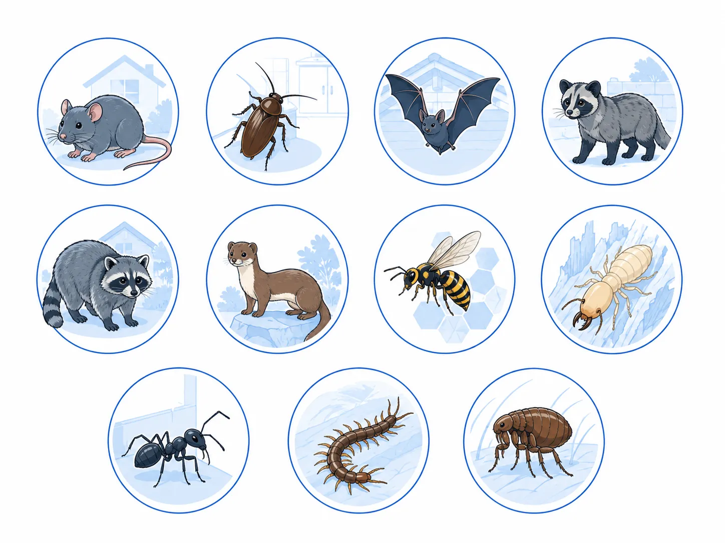 対応している害獣・害虫のイラスト一覧